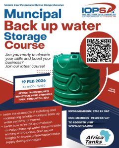 Join IOPSA KZN’s Municipal Backup Water Storage Course.