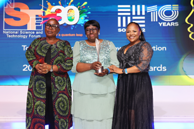 Left to right: Deputy Minister of Science, Technology and Innovation, Dr Nomalungelo Gina, Prof Bongani Ncube, and Dr Jennifer Molwantwa (CEO: WRC).